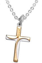 Two Tone Matt Gold and Silver Contemporary Cross Necklace, Adjustable, Hypoallergenic, Safe-Nickel, Lead, and Cadmium Free