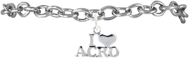 Gymnastic Charm Bracelet, I Love Acro, Hypoallergenic, Safe, Nickel, Lead & Cadmium Free!
