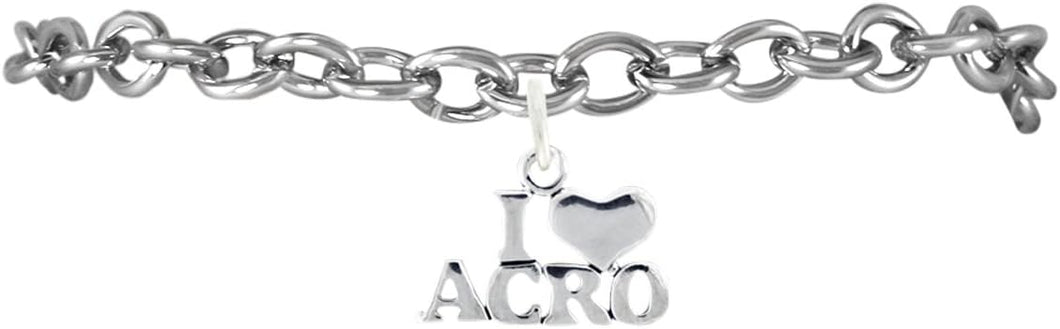 Gymnastic Charm Bracelet, I Love Acro, Hypoallergenic, Safe, Nickel, Lead & Cadmium Free!