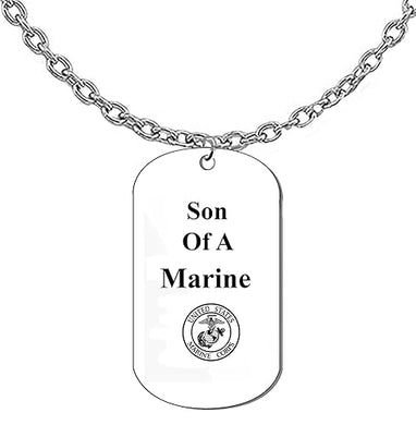 Son Of A Marine Dog Tag On A Silvertone Cable Chain Necklace. 18-21 Inches. What A Great Gift For Yourself, Or Somebody Special. Beautiful Premium Quality, Silvertone Finish.