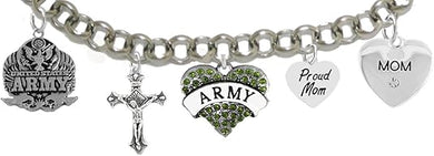 Proud Army Mom Heart Bracelet, Hypoallergenic, Will NOT Irritate Anyone with Sensitive Skin. Safe- Nickel, Lead and Cadmium Free