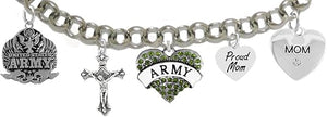 Proud Army Mom Heart Bracelet, Hypoallergenic, Will NOT Irritate Anyone with Sensitive Skin. Safe- Nickel, Lead and Cadmium Free