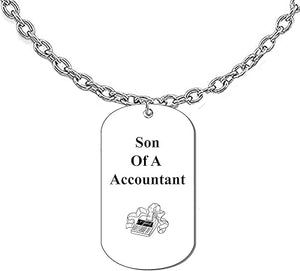 Son Of A Accountant, Dog Tag On A Silvertone Cable Chain Necklace. 18-21 Inches. What A Great Gift For Yourself, Or Somebody Special. As A Gift No Worry About What Size They Wear. It Is Adjustable. B