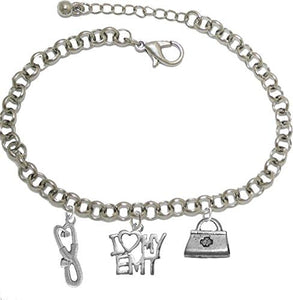 EMT, I Love My EMT, Paramedic, Adjustable Charm Bracelet, Hypoallergenic, Safe-Nickel, Lead, Free