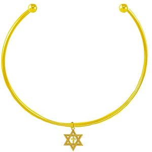 Messianic, New Exciting Style, Star Of David And Cross, Adjustable 14KT Goldtone Choker Necklace, What A Wonderful Gift For Yourself, Or Someone Special, Gift Ready Comes In A Black Velvet Bag