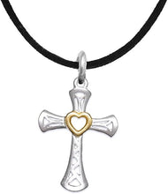 Two Tone Matt Gold Heart and Silver Cross Adjustable Necklace Hypoallergenic, Safe-Nickel, Lead, and Cadmium Free