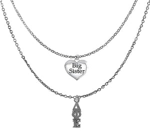 Delta Phi Epsilon Silvertone Double Chain Fashion Necklace, Adjustable From 18 Inches To 21 Inches. What A Great Gift For Yourself, Or A Big Sister. Licensed Sorority Jewelry ©2024
