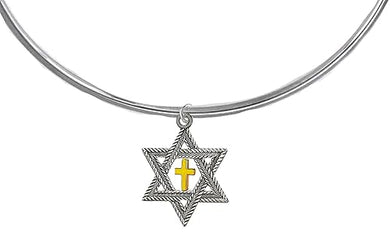 Messianic, New Exciting Silvertone Star Of David, Goldtone Cross, Adjustable Silvertone Choker Necklace, What A Wonderful Gift For Yourself,Or Someone Special.Comes Gift Ready In Black Velvet Bag