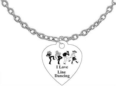 I Love Line Dancing, Adjustable Cable Chain Necklace. 18-21 Inches. What A Wonderful Gift For Yourself, Or Someone Special. Gift Ready, Comes In A Black Velvet Bag, Hypoallergenic