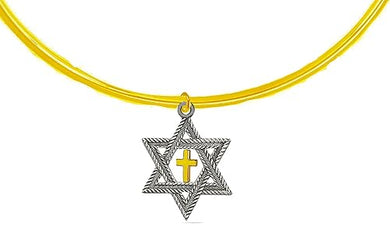 Messianic,New Exciting Silvertone Star Of David, Goldtone Cross, Adjustable 14KT Goldtone Choker Necklace, What A Wonderful Gift For Yourself,Or Someone Special.Gift Ready,Comes In Black Velvet Bag