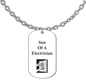Son Of A Electrician, Dog Tag On A Silvertone Cable Chain Necklace. 18-21 Inches. What A Great Gift For Yourself, Or Somebody Special. As A Gift No Worry About What Size They Wear. It Is Adjustable.