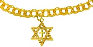 Messianic, Christian, Jewish Antique 14KT Goldtone Star Of David And A Goldtone Polished Cross On A Adjustable Goldtone Rolo Bracelet, Will Fit Everyone, Hypoallergenic-Safe, No Nickel, Lead, or Cad, Large, Silver, Carnelian