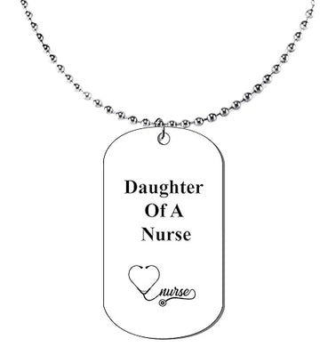 Daughter Of A Nurse Dog Tag On A Ball Chain Necklace. 18 Inches. What A Great Gift For Somebody Special.Can Be Made Smaller With A Everyday Scissor. Hypoallergenic, No Nickel,Lead, Or Cadmium In Metal
