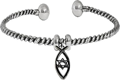 Messianic Christian Black Anodized Fish, Star Of David,On Twisted Wire Adjustable Bracelet. If you do not believe that this jewelry is beautiful when you receive it, simply return it for a full refund, Large, Silver, Carnelian