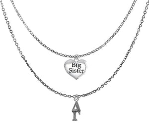 Delta Gamma Silvertone Double Chain Fashion Necklace, Adjustable From 18 Inches To 21 Inches. What A Great Gift For Yourself, Or A Big Sister. Hypoallergenic, Licensed Sorority Jewelry ©2024