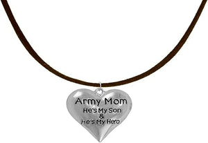 Army Mom, He's My Hero, Hypoallergenic Adjustable Necklace, Safe-Nickel, Lead, Cadmium Free