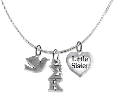 Sigma Kappa, Dove, Little Sister Charms On A Adjustable Thin Snake Chain, Hypoallergenic Safe Lavaliere/Necklace,Licensed Sorority Jewelry Manufacturer, No Nickel, No Lead, And No Poisonous Cadmium