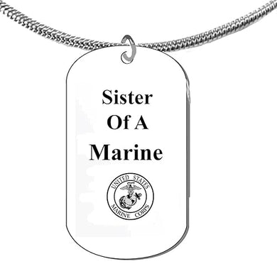 Sister Of A Marine, Dog Tag, On A Silvertone Adjustable Snake Chain. 18-21 Inches. What A Wonderful Gift For Yourself Or Someone Special. Premium Silvertone Finish.