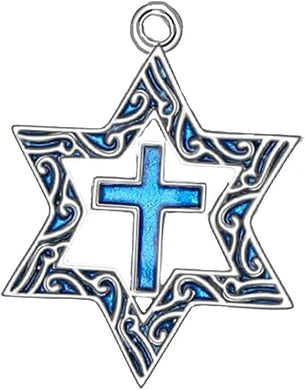 Messianic Antique Silvertone Star Of David Charm With A Turquoise Cross In The Center, What A Wonderful Gift For Yourself Or Someone Special, Comes With Jump Ring Attached. Just A Little Smaller Than 3/4 X 3/4 Inches
