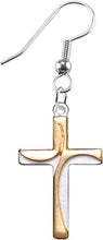 Two Tone Matt Gold and Silver Contemporary Cross Fishhook Earrings Hypoallergenic, Safe-Nickel, Lead, And Cadmium Free