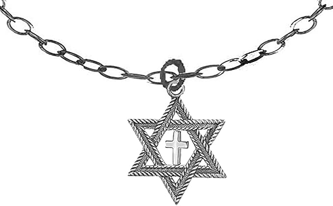 Messianic Christian Antique Silvertone Star Of David, Silver Cross, Adjustable Chain Necklace From Very Small, 12 Inches To Average, 15 Inches, Hypoallergenic-Safe, No Nickel, Lead, Cadmium In The Metal