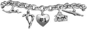 Swimming 5 Charm Bracelet, Adjustable Hypoallergenic