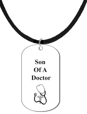 Son Of A Doctor, Dog Tag On A Adjustable Genuine Black Suede Necklace.18-21 Inches. What A Great Gift For Yourself, Or Somebody Special. Beautiful Premium Quality, Silvertone Finish. Hypoallergenic