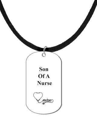 Son Of A Nurse Dog Tag On A Adjustable Genuine Black Suede Necklace. 18 To 21 Inches. What A Great Gift For Yourself, Or Somebody Special.