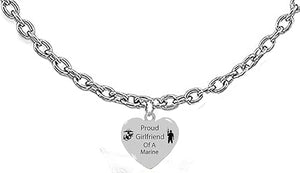 Marine, Proud Girlfriend Of A Marine, On A Adjustable Silvertone Cable Chain Necklace, What A Great Gift For Yourself, Or A Friend.Hypoallergenic-Safe, No Nickel,Lead Or Cadmium In The Metal 2339N1S