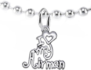 Air Force, I Love My Airman, Necklace Hypoallergenic, Safe-Nickel, Lead, Cadmium Free