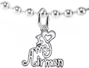 Air Force, I Love My Airman, Necklace Hypoallergenic, Safe-Nickel, Lead, Cadmium Free