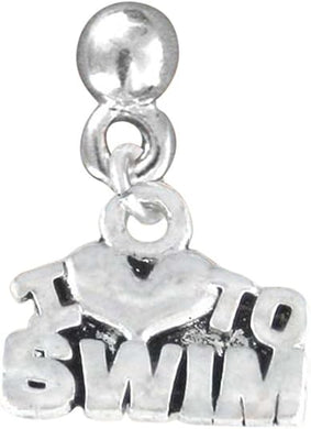 I Love To Swim Charm Post Earring Hypoallergenic, Adjustable Safe-Nickel, Lead & Cadmium Free!