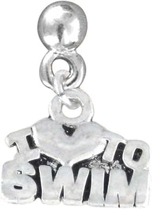I Love To Swim Charm Post Earring Hypoallergenic, Adjustable Safe-Nickel, Lead & Cadmium Free!