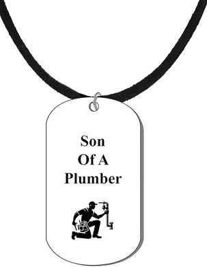 Son Of A Plumber Dog Tag On A Genuine Black Suede Necklace. 18-21Inches. What A Great Gift For Yourself, Or Someone Special. No Worry About What Size They Wear. It Is Adjustable.