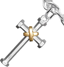 Two Tone Matt Gold and Silver Christian Cross Bracelet, Adjustable, Hypoallergenic, Safe-Nickel, Lead, and Cadmium Free