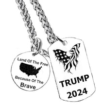 Trump 2024 American Flag Eagle, Land Of The Free Because Of The Brave, On A Antique Wheat Chain Necklace, What A Great Gift For Yourself, Or Someone Special, Or A Donor Gift ©2024