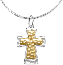 Two Tone Matt Gold and Silver Christian Cross Necklace, Adjustable, Hypoallergenic, Safe-Nickel, Lead, and Cadmium Free