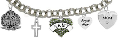 Proud Army Mom Heart Bracelet, Hypoallergenic, Will NOT Irritate Anyone with Sensitive Skin. Safe- Nickel, Lead and Cadmium Free