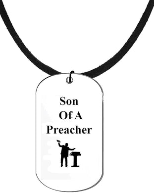 Son Of A Preacher, Dog Tag On A Adjustable Genuine Black Suede Necklace. 18-21 Inches. What A Great Gift For Yourself, Or Somebody Special. Beautiful Premium Quality, Silvertone Finish. Hypoallergenic