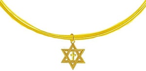 Messianic, New Exciting Style, Star Of David And Cross, Adjustable 14KT Goldtone Choker Necklace, What A Wonderful Gift For Yourself, Or Someone Special, Gift Ready Comes In A Black Velvet Bag