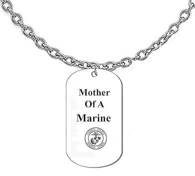 Mother Of A Marine Dog Tag On A Adjustable Silvertone Cable Chain Necklace.18-21 Inches. What A Great Gift For Yourself, Or Somebody Special. Beautiful Premium Quality,Silvertone Finish.Hypoallergenic