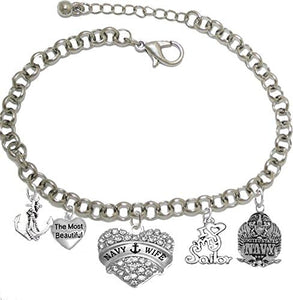 Navy Mom, I Love My Sailor, Adjustable Bracelet, Hypoallergenic, Safe-Nickel, Lead, Cadmium Free