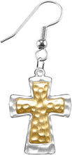 Two Tone Matt Gold and Silver Christian Cross Fishhook Earrings Hypoallergenic, Safe-Nickel, Lead, And Cadmium Free
