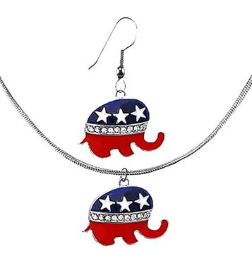 Republican Party Jewelry Set Silvertone Genuine Austrian Cut Crystal On Fishhooks. Made With Posts Upon Request, No Charge. Beautiful Adjustable Snake Chain Matching Austrian Cut Crystal Necklace.