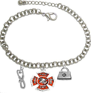 Firefighter, EMT, Adjustable Charm Bracelet, Hypoallergenic, Safe-Nickel, Lead, Free