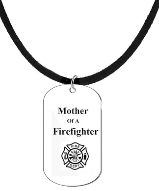 Mother Of A Firefighter Dog Tag On Adjustable Genuine Black Suede Necklace. 18-21 Inches. What A Great Gift For Yourself, Or Somebody Special.