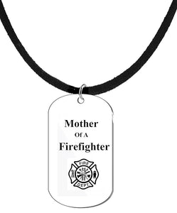 Mother Of A Firefighter Dog Tag On Adjustable Genuine Black Suede Necklace. 18-21 Inches. What A Great Gift For Yourself, Or Somebody Special.