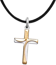 Two Tone Matt Gold and Silver Contemporary Cross Necklace, Adjustable, Hypoallergenic, Safe-Nickel, Lead, and Cadmium Free