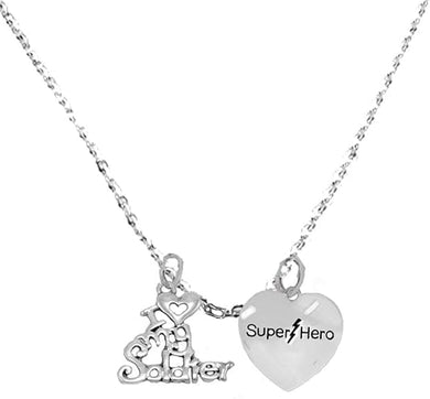 I Love My Soldier, Super Hero, Sterling Silver Solid .925 Sterling, Not Plated Or Coated. 18 Inch Necklace, Charm Nickel, Lead, Cadmium Free