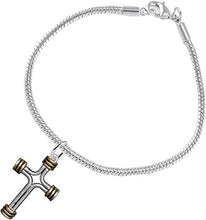 Two Tone Matt Gold and Pewter Cross Bracelet Hypoallergenic, Safe-Nickel, Lead, and Cadmium Free